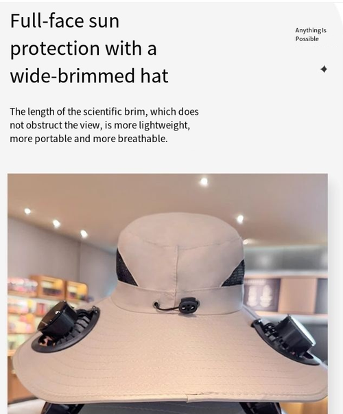 Solar-Powered Fan Hat with Wide Brim – Unisex Sun Protection Hat for Summer Fishing, Hiking, and Outdoor Activities (UV-Blocking)