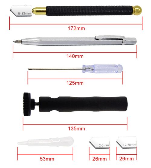 Oil-Feed Glass Cutter Set — Black-Handled Glass Cutting Tool & Multi-Functional Scribing Pen — Complete Kit with Replacement Cutter Heads — Household & Industrial-Grade Oil-Feed Glass Cutter
