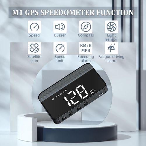 White Windshield Projection Heads Up Display, Digital GPS Speedometer with Speed Travel Direction Function  and Overspeed Alarm Fatigue Driving Alarm  Suitable for All Vehicles
