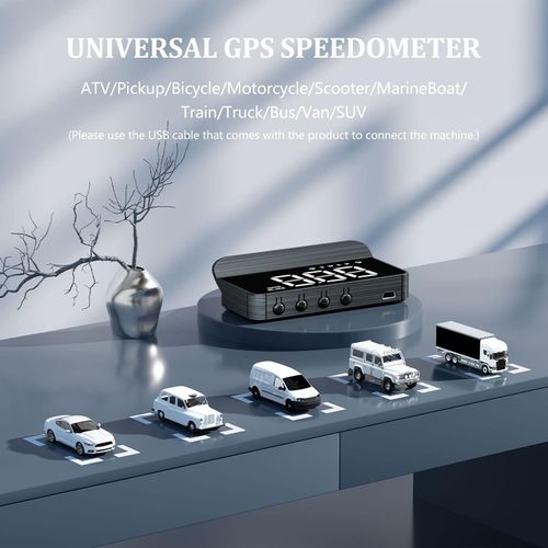 White Windshield Projection Heads Up Display, Digital GPS Speedometer with Speed Travel Direction Function  and Overspeed Alarm Fatigue Driving Alarm  Suitable for All Vehicles