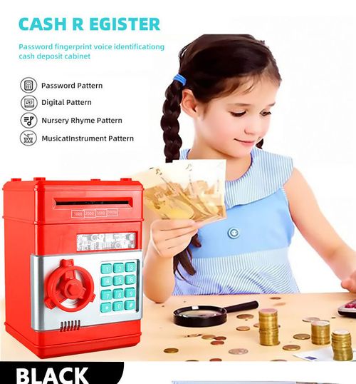 Creative Kids Piggy Bank Automatic Mini Safe Cash Dual Languages Voice Saving Money Box Password Counter Box Code Key Lock Coin Bank ATM Rolling Money with Light SafeToy Gifts