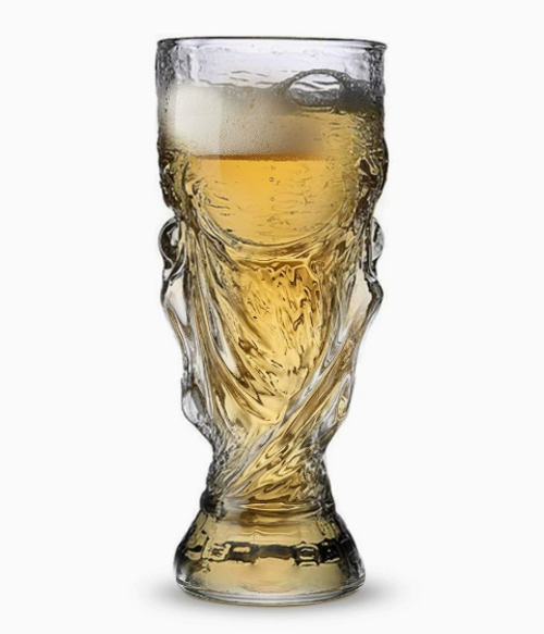 World Cup Hercules Beer Glass — Creative Barware & Business Gift. A football-themed, stemmed glass featuring the iconic Hercules trophy design—an ideal choice for bars, home use, or as a premium business souvenir.