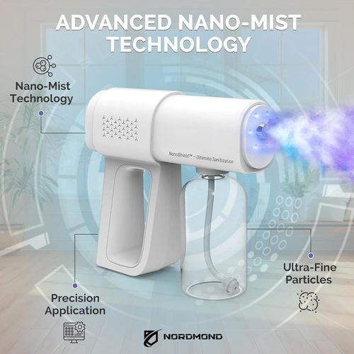 The Original Disinfectant Fogger Machine - Professional Sanitizer Sprayer - Electrostatic ULV Atomizer & Nano Steam Gun – Rechargeable Barber Spray Gun with Blue Light (White 2)