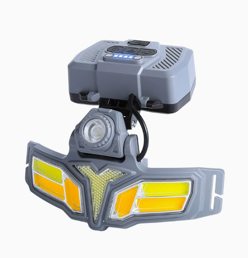 Solar-powered rechargeable headlamp with red and blue warning lights, lithium-ion battery-powered outdoor headlamp, emergency headlamp, human body sensor + red and blue strobe light, long-lasting lithium-ion battery model.