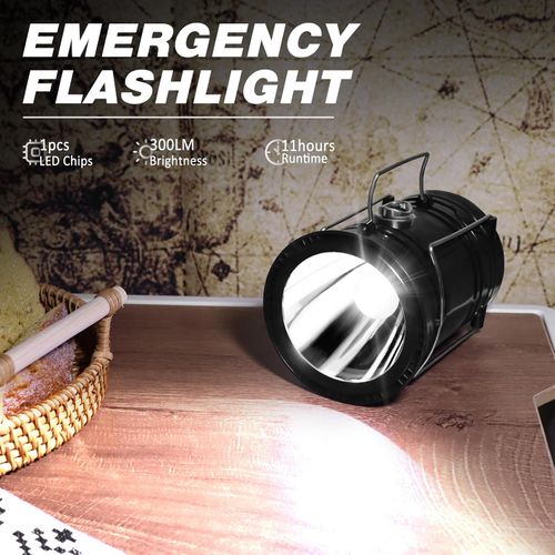 DIBMS Solar Camping Lantern, Collapsible LED Solar USB Rechargeable Lantern Flashlight Emergency Hanging Lights for Camping Hurricanes Power Outages Indoor Outdoor