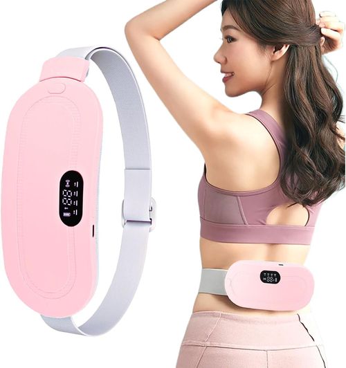 Cordless Period Cramp Relief Massager Belt with 3 Speed & 3 Crampfree Massage Modes | The Ultimate Heating Pad for Period Cramps Led Display (Pink & White Belt)