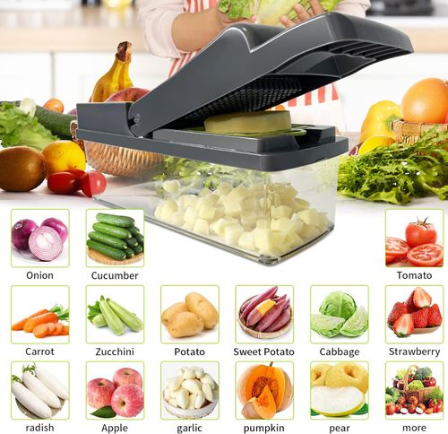 Vegetable Chopper, 14 in 1 Vegetable Cutter Onion Chopper Food Choppers Multifunctional Kitchen Vegetable Slicer Dicer Cutter with 8 Blades and Container for Carrot Potato Salad Garlic