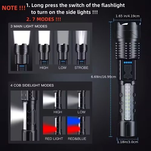 A76 strong light flashlight rechargeable long battery life outdoor multi-functional long-range lighting portable work side light