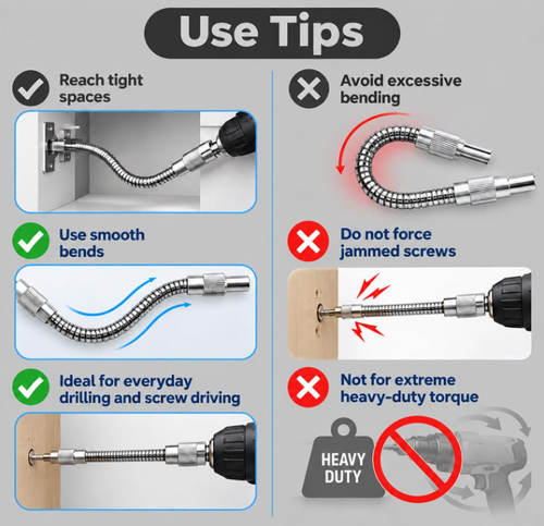 Flexible Drill Bit Extension, 360° Bendable Shaft for Tight Spaces