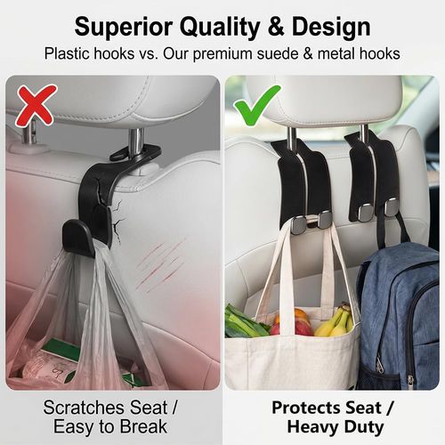 Multifunctional Dual-Hook Car Seat Mount with Phone Holder and Split Storage – Suede-Finish Interior Accessory