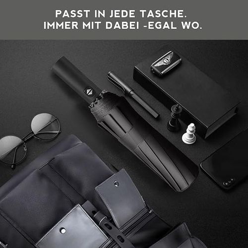 Travel Folding Umbrella, 10 Ribs Automatic Open, Lightweight Compact Portable Backpack Car Parasol Outdoor, Sun or Rain, Anti 99 UV Protection UPF 50, Men Women Carabiner Handle Design