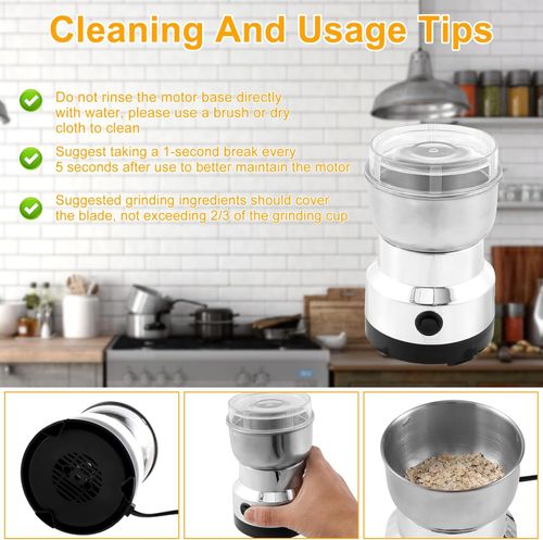 Coffee Grinder, Electric Automatic Grinder with with 4 Stainless Steel Blades 300ml Coffee Mill Grinder One Button Use Coffee Bean Portable Electric for Rice Seeds