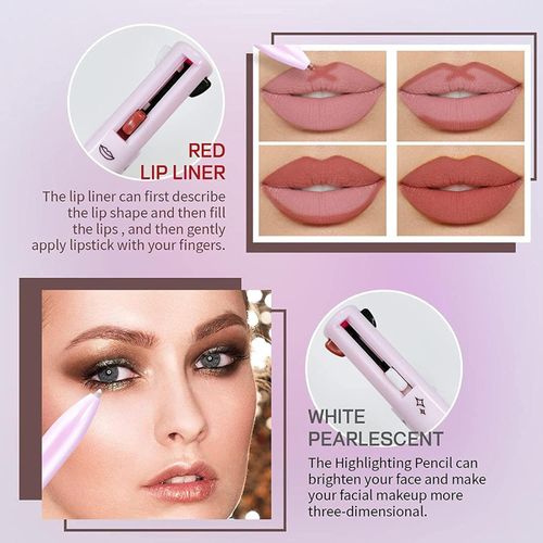 4-in-1 Makeup Pencil, Highlighter, Eyeliner, Brow & Lip Liner, Waterproof, All in One Travel Makeup Pencil