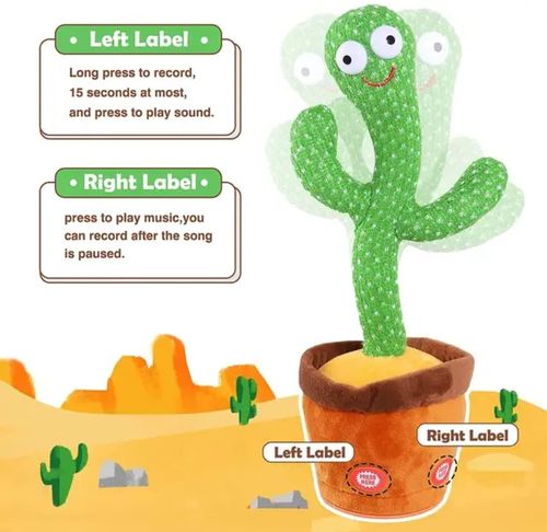 Talking Dancing Cactus Plush Toy - Wriggle  Sing, Record and Repeat What You Say as Best Education Electronic Toy for Kids A for Year Old Girls Birthday