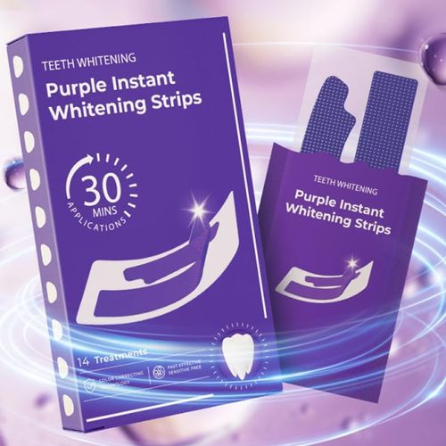 28Strips Purple Teeth Whitening Strips for Sensitive, Teeth Whitener Safe Whitestrip, Deep Stains Removal Tooth Whitening, Enamel Safe Non-Slip Dry Strip Technology for Whiter Teeth, Mint