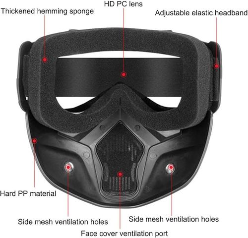Motorcycle goggles (with a detachable face mask)—suitable for off-road riding, cycling, and motorcycling—featuring UV protection.