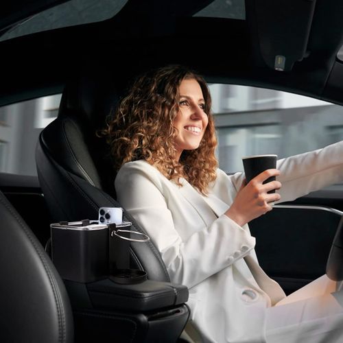 Car Armrest Storage Box Water Cup Holder, TikTok Car Seat Organizer Tissue Storage with Cup Holder, Multifunctional Car Organizers for Water Cup, Coffee, Drink, Paper Towels Cellphones