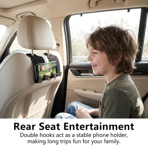 Multifunctional Dual-Hook Car Seat Mount with Phone Holder and Split Storage – Suede-Finish Interior Accessory