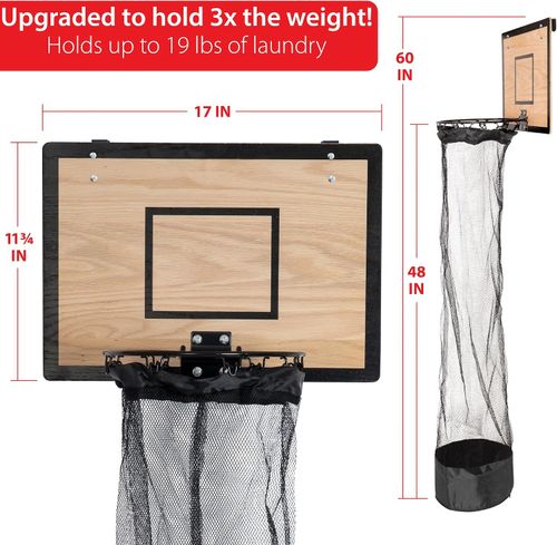 Wooden Basketball Hamper - Hoop Laundry Basket Over the Door - Room Decor