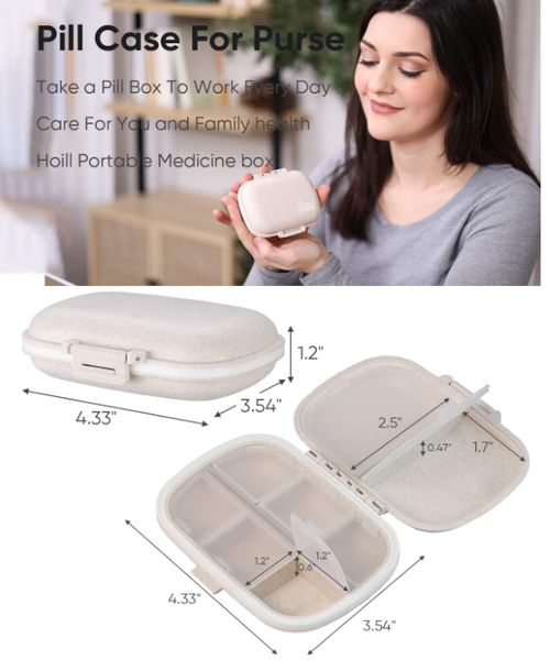 Travel Pill Organizer, 8 Compartments Portable Pill Case, Small Pill Box