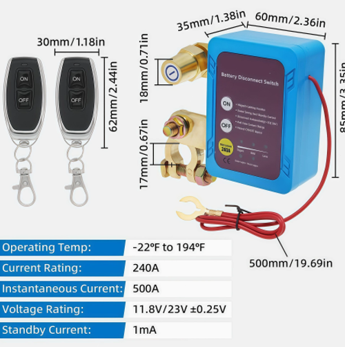 12V24V Car Battery Negative Terminal Breaker with Low Current and Leakage Protection, Remote Control Smart Breaker