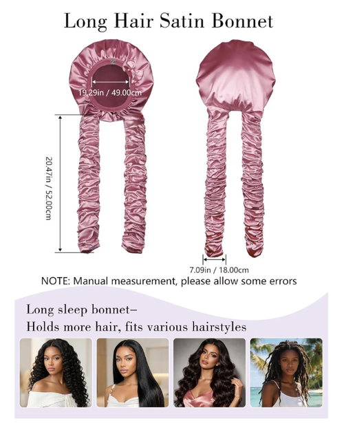 Heatless Curl Satin Bonnet for Sleeping, No Slip Sleep Bonnet with Long Curling Ribbons for Braids & Long Hair