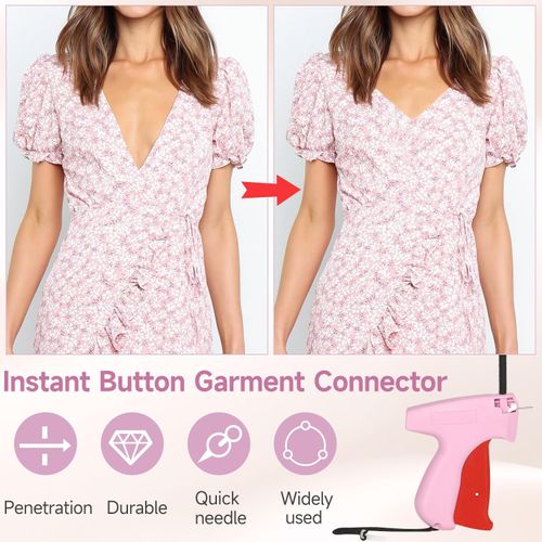 Stitch Gun for Clothes, Tagging Gun for Clothing, Handheld Quick Sticky Sewing Micro Tag Gun Fixer Hemming Pants Tool Instantly, Includes 6 Needles and 500 Fasteners (Pink)
