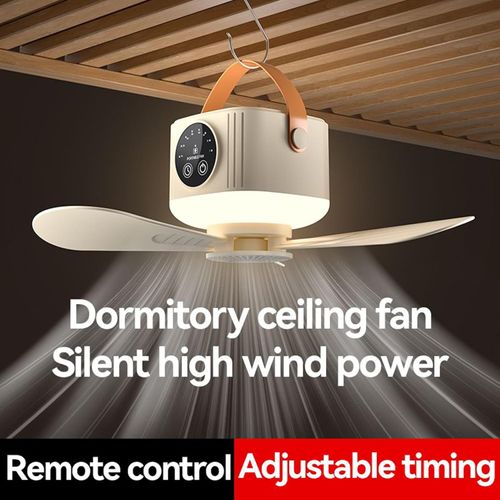 Outdoor Tent Fan And Light Fixture - 3600mAh Ceiling Fan, Portable Tent Fan | USB Rechargeable Lighted Ceiling Fan With Remote Control, Cooling Device With Timer, 4 Speeds, Removable For Bedroom