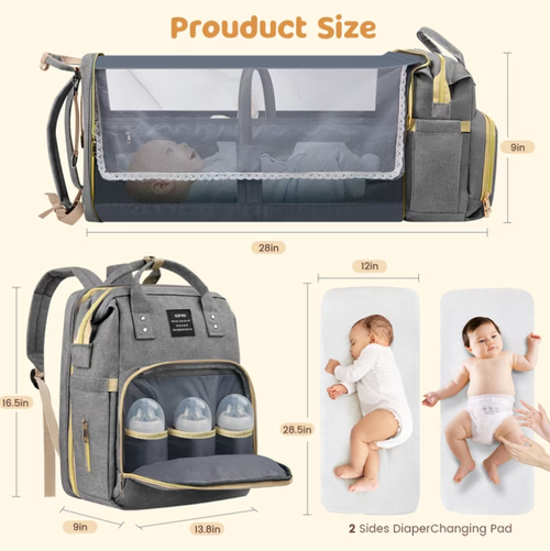 Baby Diaper Bag Backpack with Changing Station Diaper Bags for Baby Bags for Boys Girl Diper Bag with Bassinet Bed Mat Pad Men Dad Mom Travel Waterproof Stroller Straps Large Capacity