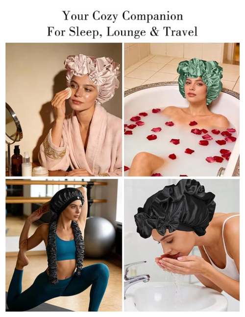 Heatless Curl Satin Bonnet for Sleeping, No Slip Sleep Bonnet with Long Curling Ribbons for Braids & Long Hair