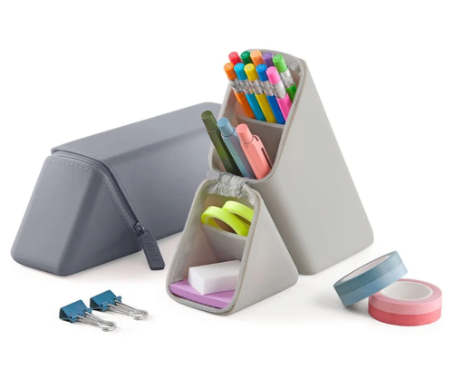Silicone Coated Dual-Use Student Pencil Case Portable Large Capacity Stain Resistant Durable Stationery Pouch