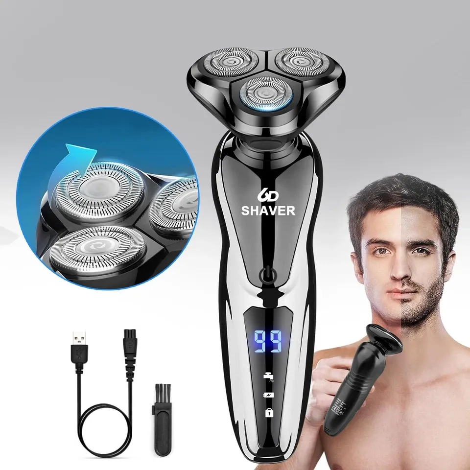 Wet Dry Electric Razor Men USB Rechargeable Rotary Shaver Beard Trimmer Shaving