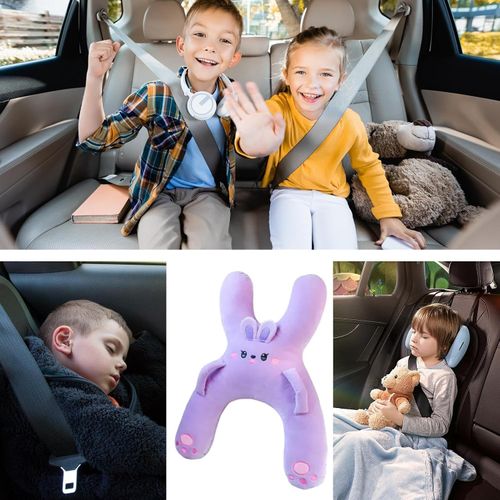 Cute Cartoon Car Headrest & Lumbar Support Pillow – Kids' Travel Sleep Aid for Back Seats (Prevents Neck Chafing)