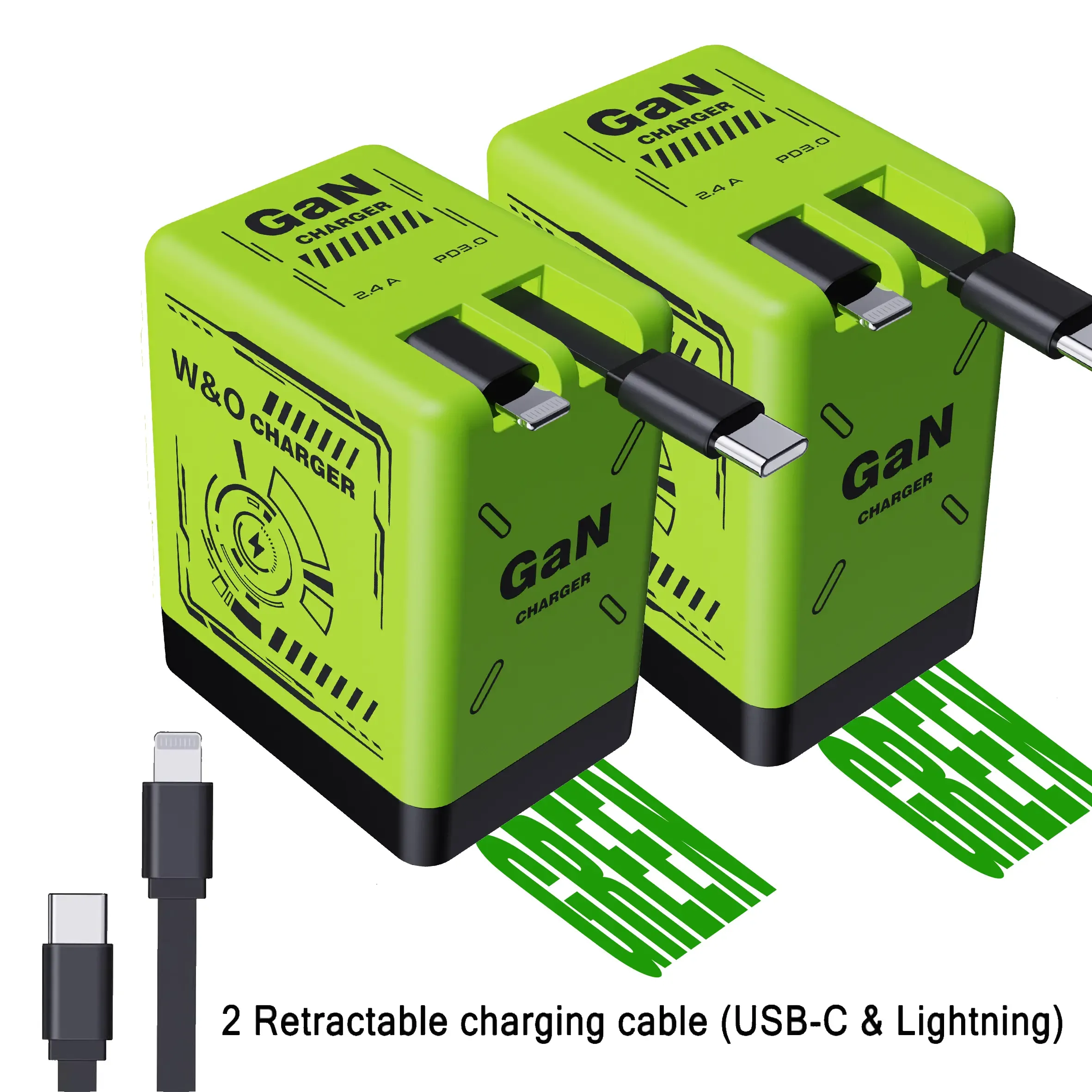 All-in-One Travel Charger - 120W Retractable GAN Charger with Built-in Type-C Cable & USB Ports, Foldable Wall Plug for Laptop, Phone Fast Charging