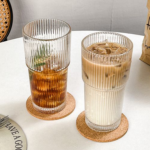 Vaso Vidrio Rayado Tapa Acrilico Y Sorbete De Vidrio 600 Ml