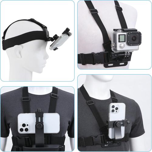 Mobile Phone Chest Strap Harness Mount Head Strap Holder Kit for POV VLOG,Cell Phone Clip Compatible with iPhone,Samsung,GoPro Hero 12, 11,10, 9, 8, AKASO,DJI Osmo,and Action Cameras…
