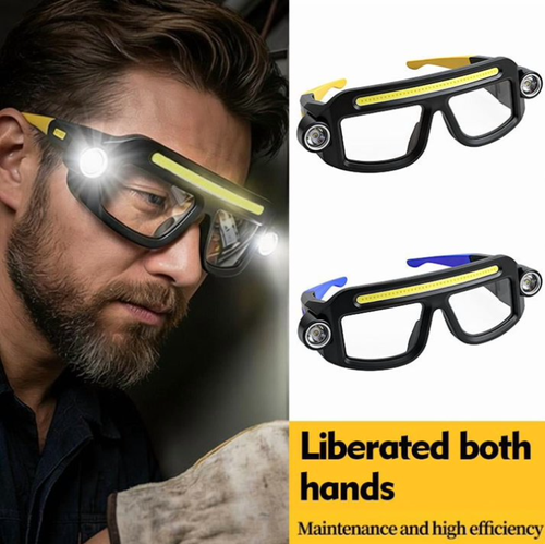 LED Glasses Safety Glasses with Lights,5-Mode Rechargeable USB Work Flashlight,Waterproof Headlamp for Hiking Camping