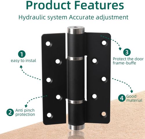 Self Closing Door Hinge with Silent Hydraulic Buffering | Adjustable Door Closer Tension and Speed, Spring Loaded Hinges 5.5 Inch, 175°Open, Space Aluminum, Anti Pinch Injury