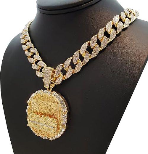 Hip Hop Iced Last Supper Pendant w  20  Full Iced Cuban Choker Chain Necklace Set