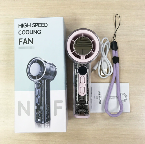 Cooling handheld fan with digital display, 100 speed settings, outdoor wireless portable dormitory transparent mecha-style lighting fan