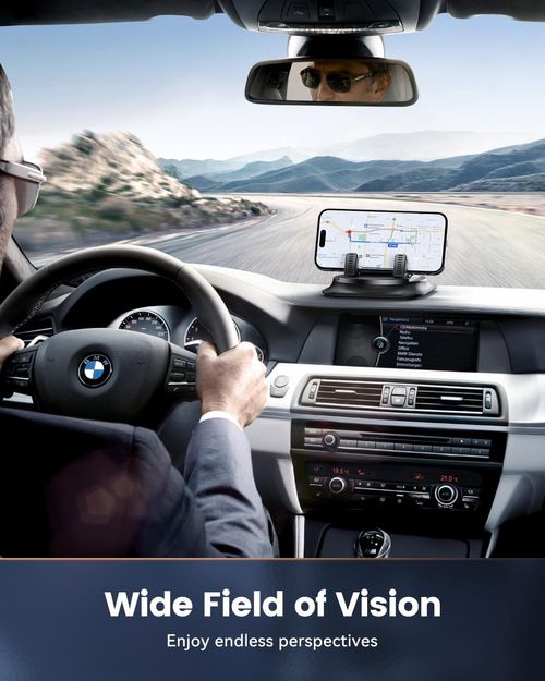 360 Degree Rotation Dashboard Phone Holder for Car, Anti-Slip Grips & One-Hand Operation Car Cell Phone Mount with Adjustable Spring Clip, Compatible with iPhone Samsung All Smartphones