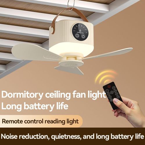 Outdoor Tent Fan And Light Fixture - 3600mAh Ceiling Fan, Portable Tent Fan | USB Rechargeable Lighted Ceiling Fan With Remote Control, Cooling Device With Timer, 4 Speeds, Removable For Bedroom