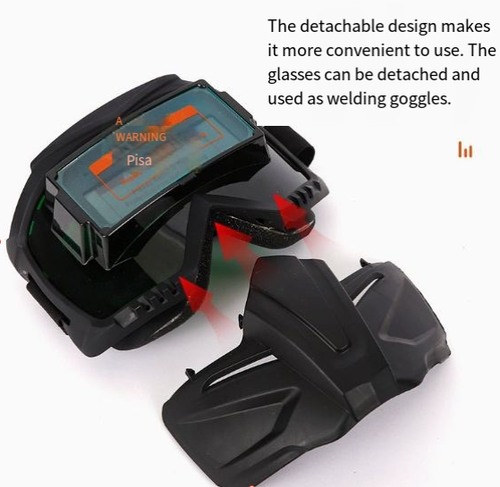 Harley-style auto-darkening split-design full-face welding helmet with detachable protective visor.