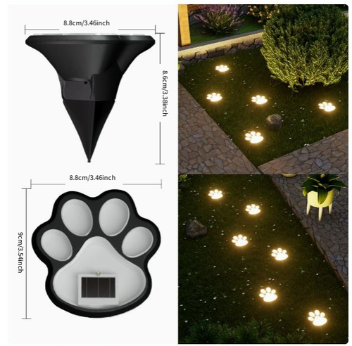 Solar-Powered LED Dog Paw Print Lawn Lights — Outdoor Rainproof Garden & Courtyard Decorative Ground Stakes — Realistic Paw Print Pathway Lights — Solar LED Outdoor In-Ground Garden & Yard Lighting