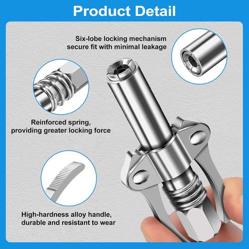 Grease Gun Coupler 10000PSI Double Handle Lock Release Adapter  Dual handles + 50cm hose