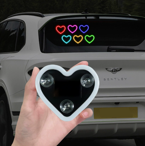 Solar-powered heart-shaped ambient light for car quarter windows – interior decorative neon heart light