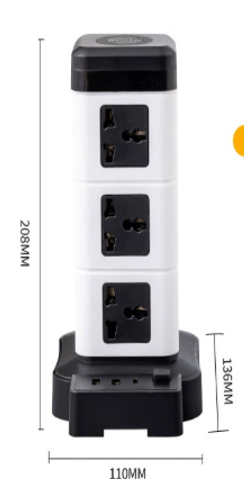 UK-standard power strip with vertical design and wireless charging—universal compatibility.