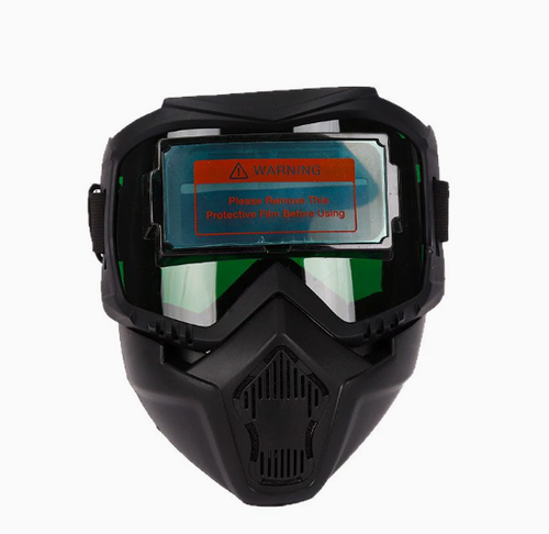 Harley-style auto-darkening split-design full-face welding helmet with detachable protective visor.
