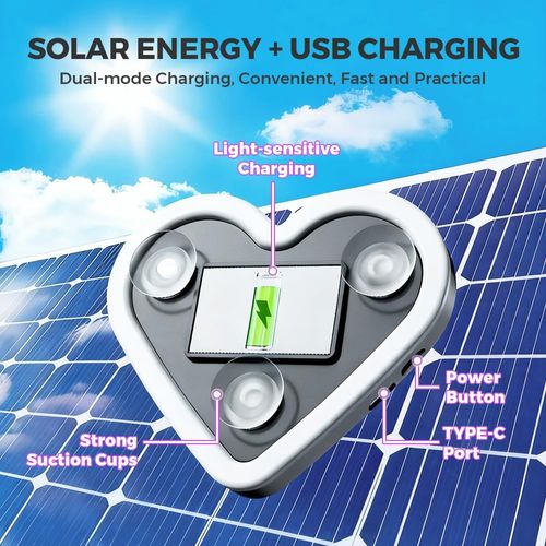 Car Triangle Window Solar Heart Light, LED Ambient Heart Lights for Car with 5 Lighting Modes, Solar Powered Waterproof Heart Shaped Mood Light, for Valentine's Day Christmas Decor