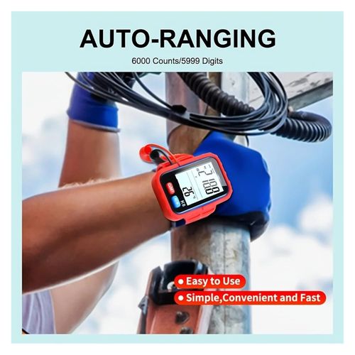 Digital Multimeter Wristband – Compact, Portable Tester, Resistance & Continuity Testing, Rechargeable USB Power, Red Strap
